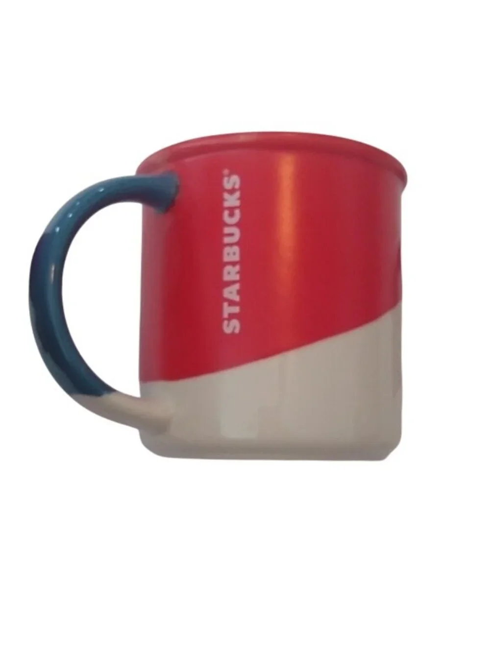 Starbucks Angle Dip Red White Blue  Coffee Tea Mug, 12 oz. + Blank GC